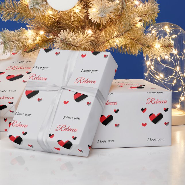 I love you colorful hearts gray wrapping paper (Holidays)