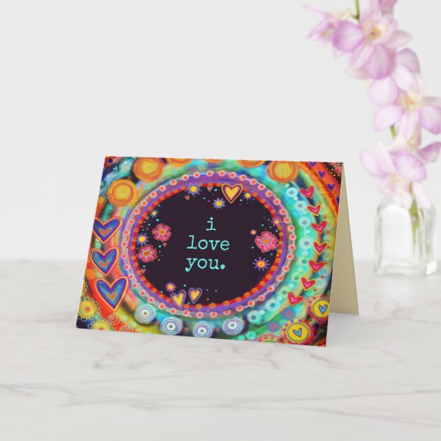 I Love You Colorful Whimsical Fun Valentine Card (Orchid)
