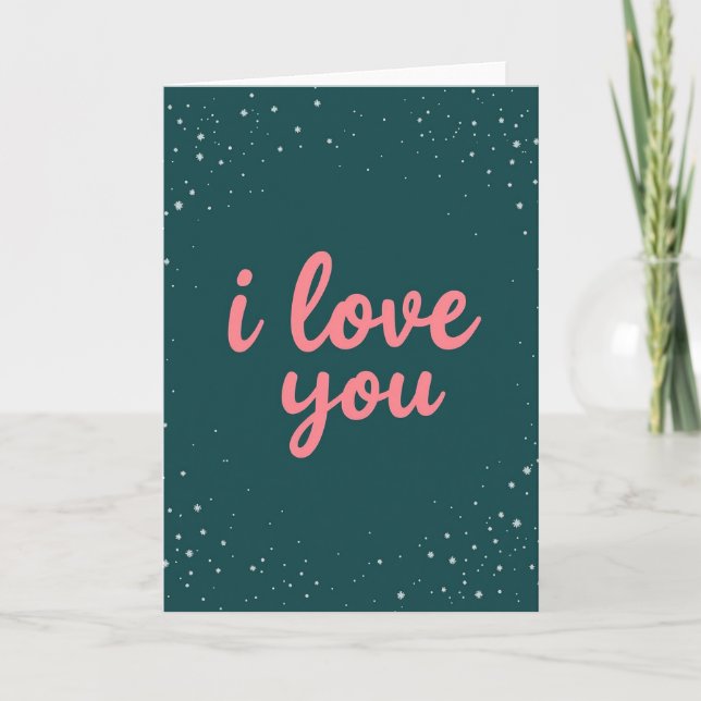 I Love You Coral Teal Winter Card (Front)