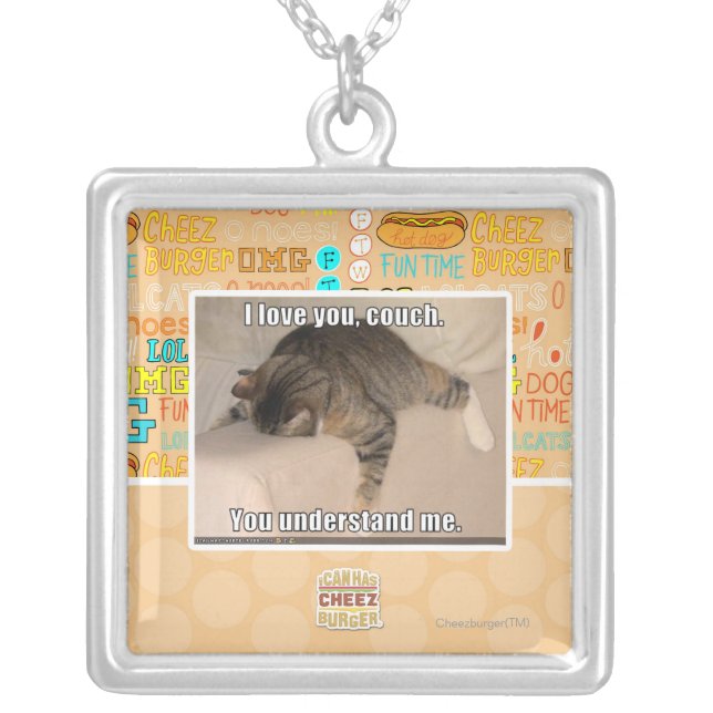 I love you, couch. silver plated necklace (Front)
