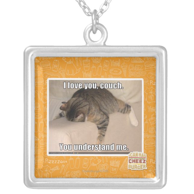 I love you, couch. silver plated necklace (Front)