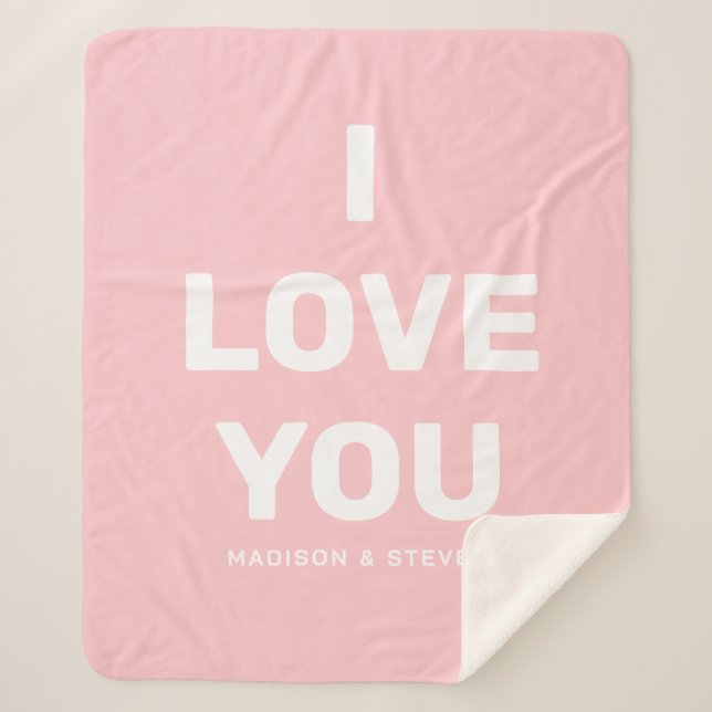 I Love You Couples Pink Valentines Personalized Sherpa Blanket (Front)