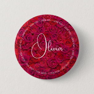 I Love You Custom Name Red Roses Love Button