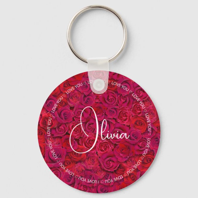 I Love You Custom Name Red Roses Love Keychain (Front)
