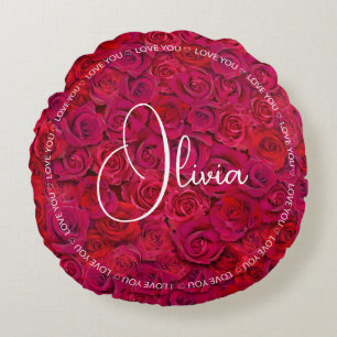 I Love You Custom Name Red Roses Love Round Pillow