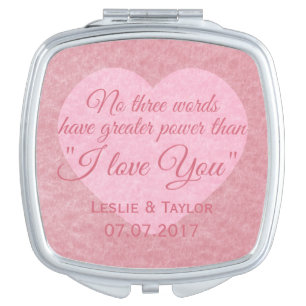 “I LOVE YOU” custom names & date pocket mirror For Makeup