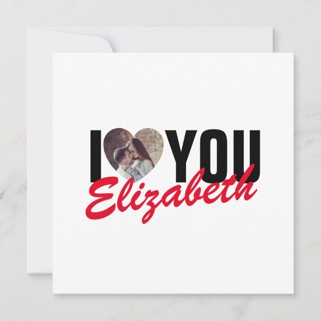 I Love You Custom Photo Heart and Name Note Card (Front)