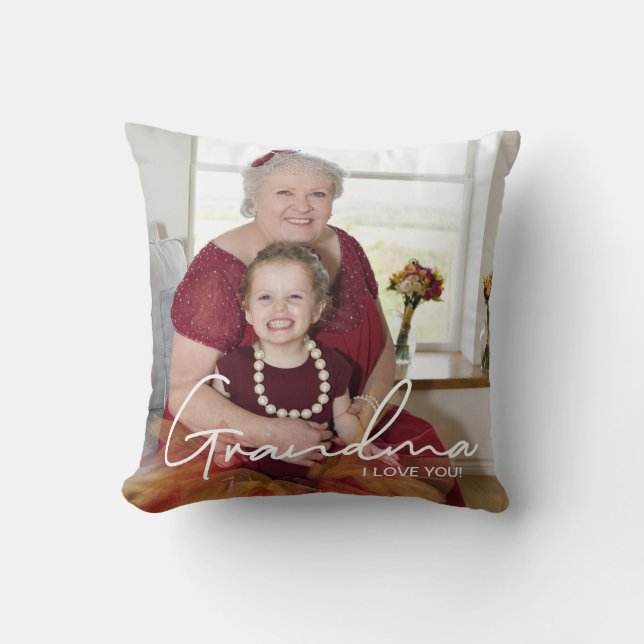 I love You Custom Photo Personalized Grandma Throw Pillow (Front)
