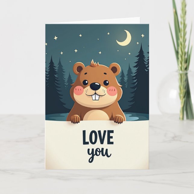 I Love You Cute Beaver Card (Front)