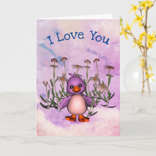 I Love You Cute Bird Daisies Personalized Card