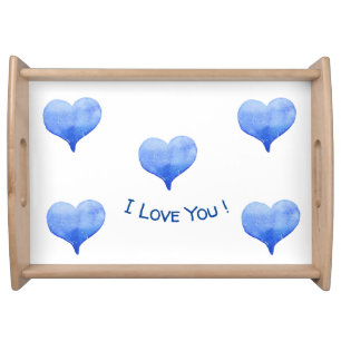 I Love You Cute Blue Heart Valentine Serving Tray