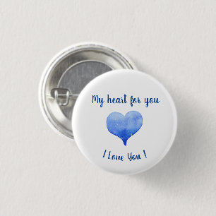 I Love You Cute Blue Heart Valentine's Day Button