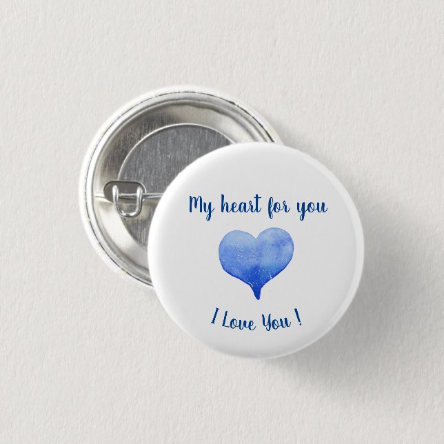 I Love You Cute Blue Heart Valentine's Day    Button (Front & Back)