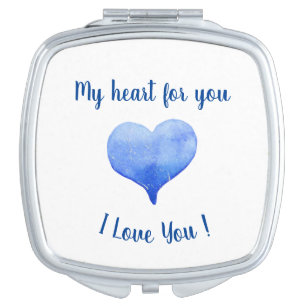 I Love You Cute Blue Heart Valentine's Day Compact Mirror