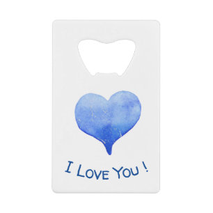 I Love You Cute Blue Heart Valentine's Day Credit Card Bottle Opener