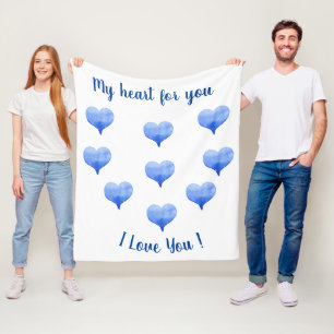 I Love You Cute Blue Heart Valentine's Day Fleece Blanket