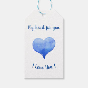 I Love You Cute Blue Heart Valentine's Day Gift Tags