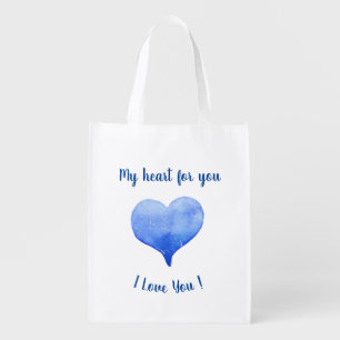 I Love You Cute Blue Heart Valentine's Day Grocery Bag