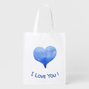 I Love You Cute Blue Heart Valentine's Day Grocery Bag