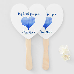 I Love You Cute Blue Heart Valentine's Day    Hand Fan