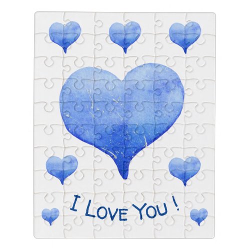 I Love You Cute Blue Heart Valentines Day  Jigsaw Puzzle