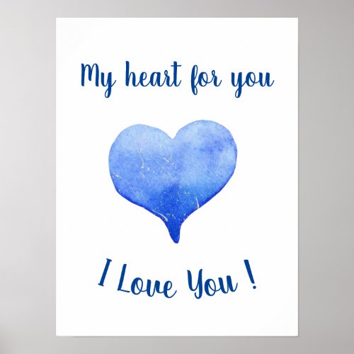 I Love You Cute Blue Heart Valentines Day   Poster