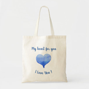 I Love You Cute Blue Heart Valentine's Day Tote Bag