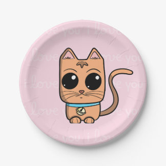 I Love You, Cute Caramel Cat Illustration Art Prin Paper Plates