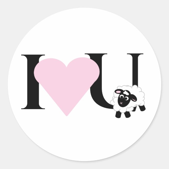I love You Cute Cartoon Sheep Classic Round Sticker (Front)