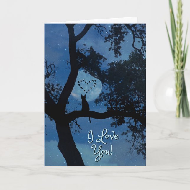 I Love You Cute Cat and Moon and Stars Card (Front)