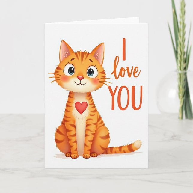 I Love You Cute Cat Heart Card (Front)