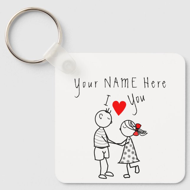 I Love You - Cute Couple - Custom Text / Name Keychain (Front)