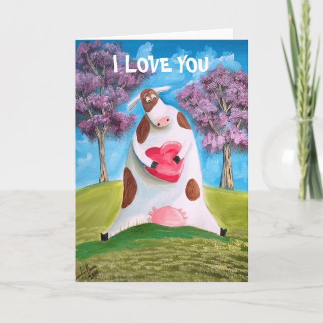 I LOVE YOU CUTE COW HEART CARD (Front)