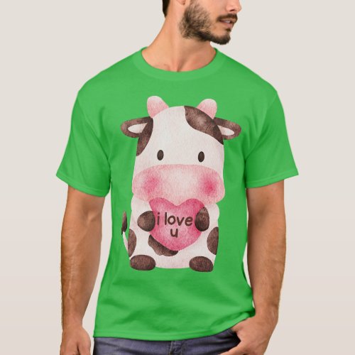 I Love You Cute Cow Holding Heart Valentines Day C T_Shirt