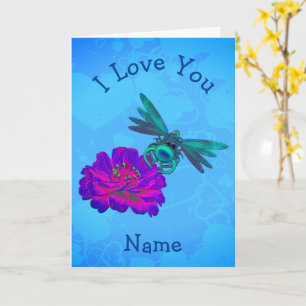 I Love You Cute Dragonfly Flower Personalized Card