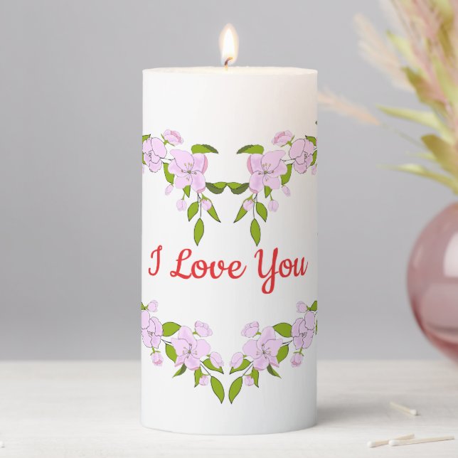 I love  you  Cute flowers Pillar Candle (In Situ)