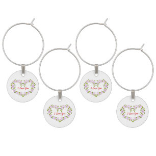 I love  you  Cute flowers Wine Charm