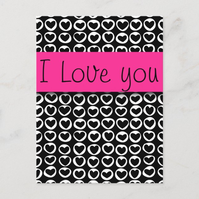 I Love You Cute Girly Black and White hearts Postcard (Front)