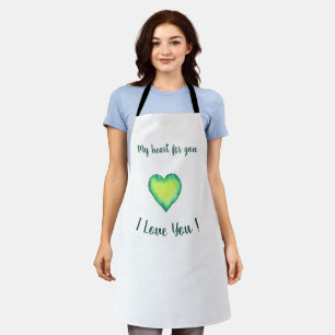 I Love You Cute Green and Blue Heart Birthday    Apron