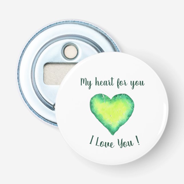 I Love You Cute Green and Blue Heart Birthday    Bottle Opener (Front)
