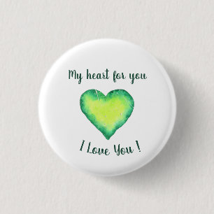 I Love You Cute Green and Blue Heart Birthday Button