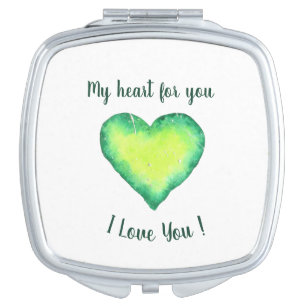 I Love You Cute Green and Blue Heart Birthday     Compact Mirror