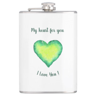 I Love You Cute Green and Blue Heart Birthday Flask