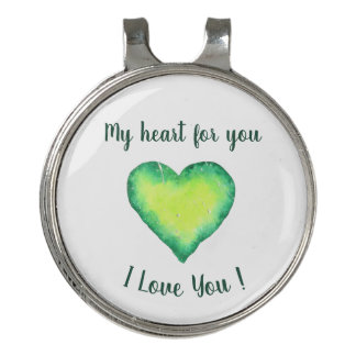 I Love You Cute Green and Blue Heart Birthday     Golf Hat Clip