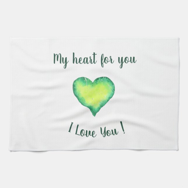I Love You Cute Green and Blue Heart Birthday     Kitchen Towel (Horizontal)