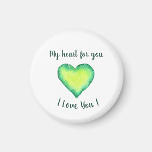 I Love You Cute Green and Blue Heart Birthday     Magnet