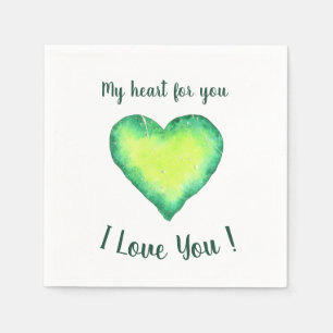 I Love You Cute Green and Blue Heart Birthday Napkins
