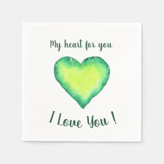 I Love You Cute Green and Blue Heart Birthday Napkins