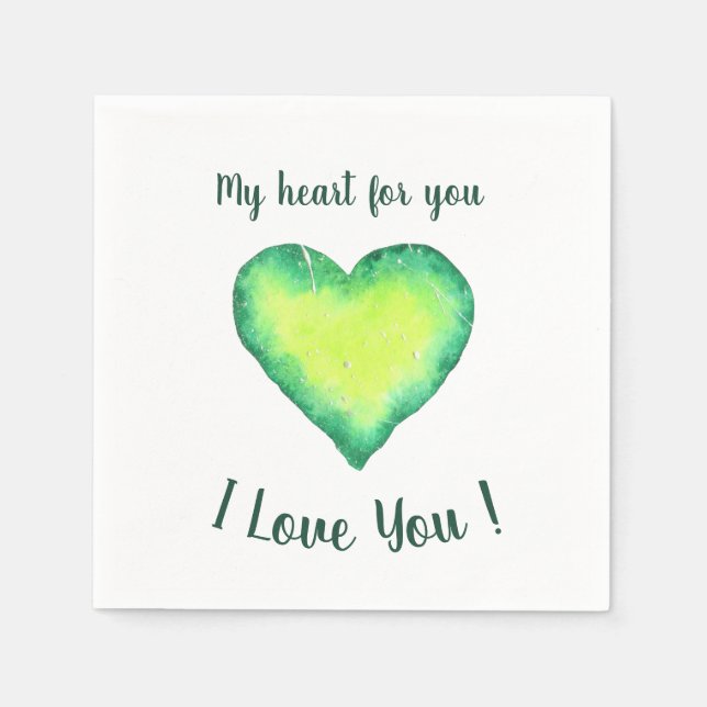 I Love You Cute Green and Blue Heart Birthday    Napkins (Front)