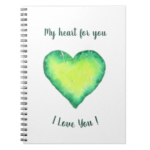 I Love You Cute Green and Blue Heart Birthday No Notebook